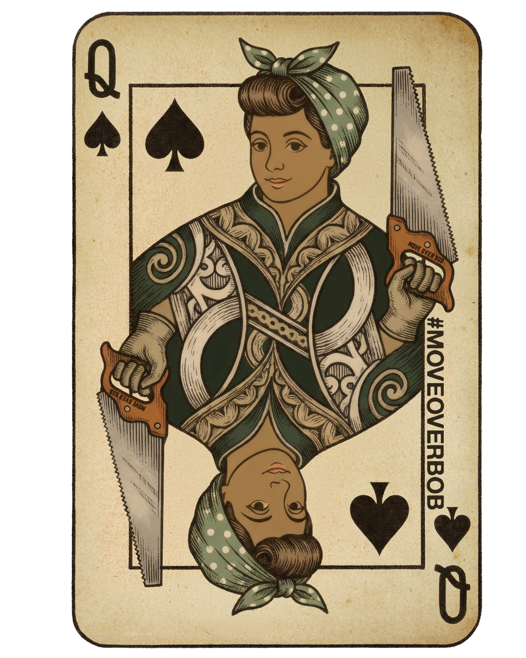 Queen of the Cut sticker: a woman carpenter as the queen of spades